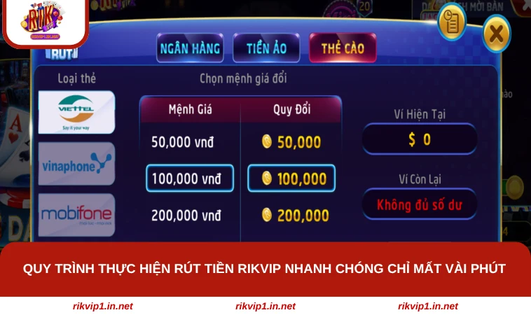 Quy trình thực hiện rút tiền RIKVIP nhanh chóng chỉ mất vài phút